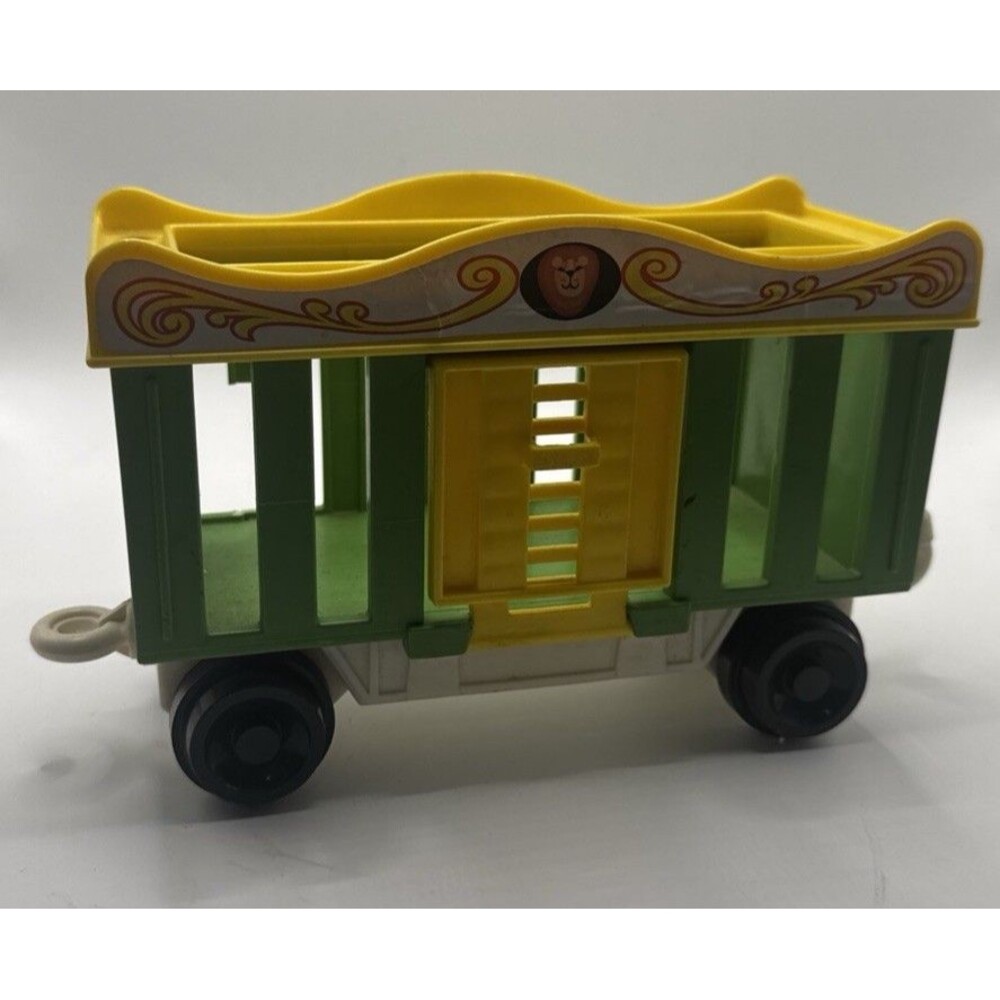 Fisher Price Little People Circus Train 1 Car Green Yellow Lion Cage Vintage